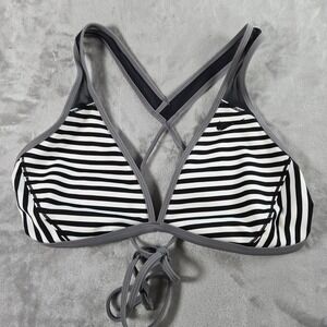NIKE Women's Black White Striped Bikini Swim Top Adjustable Racerback Size XL